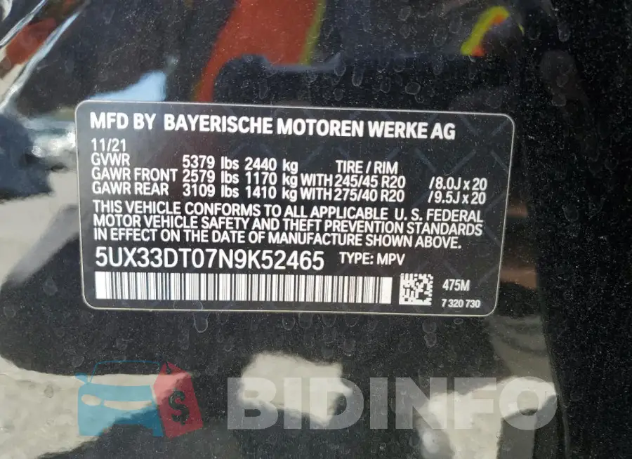 5UX33DT07N9K52465 Photo# 12