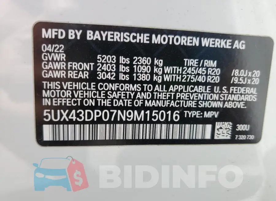 5UX43DP07N9M15016 Photo# 12