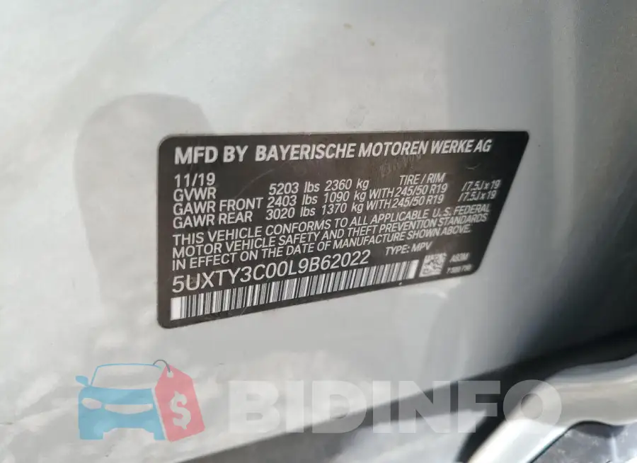 5UXTY3C00L9B62022 Photo# 12