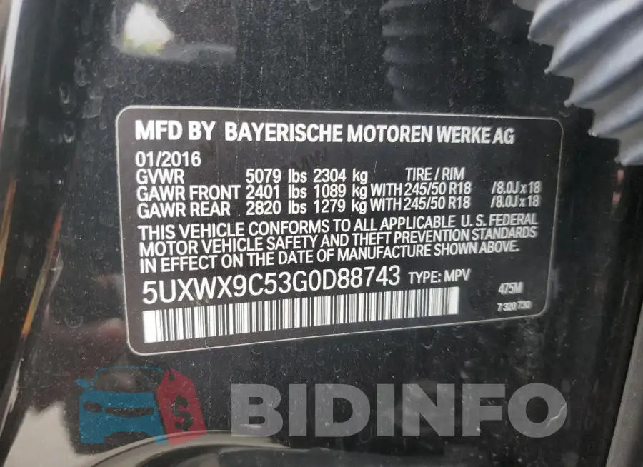 5UXWX9C53G0D88743 Photo# 13