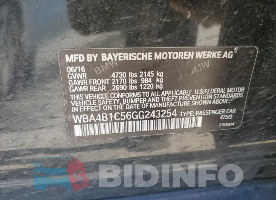 WBA4B1C56GG243254 Photo# 12