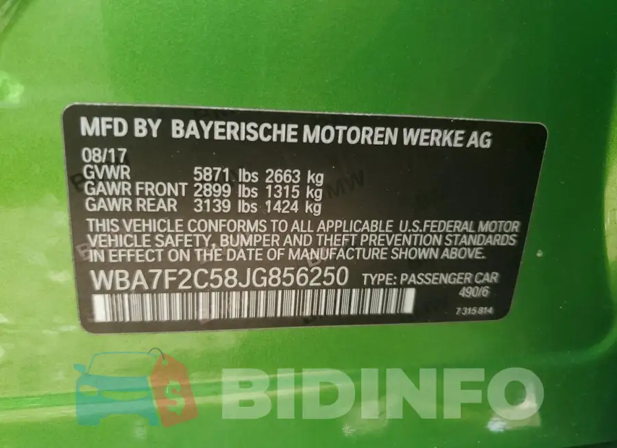 WBA7F2C58JG856250 Photo# 12
