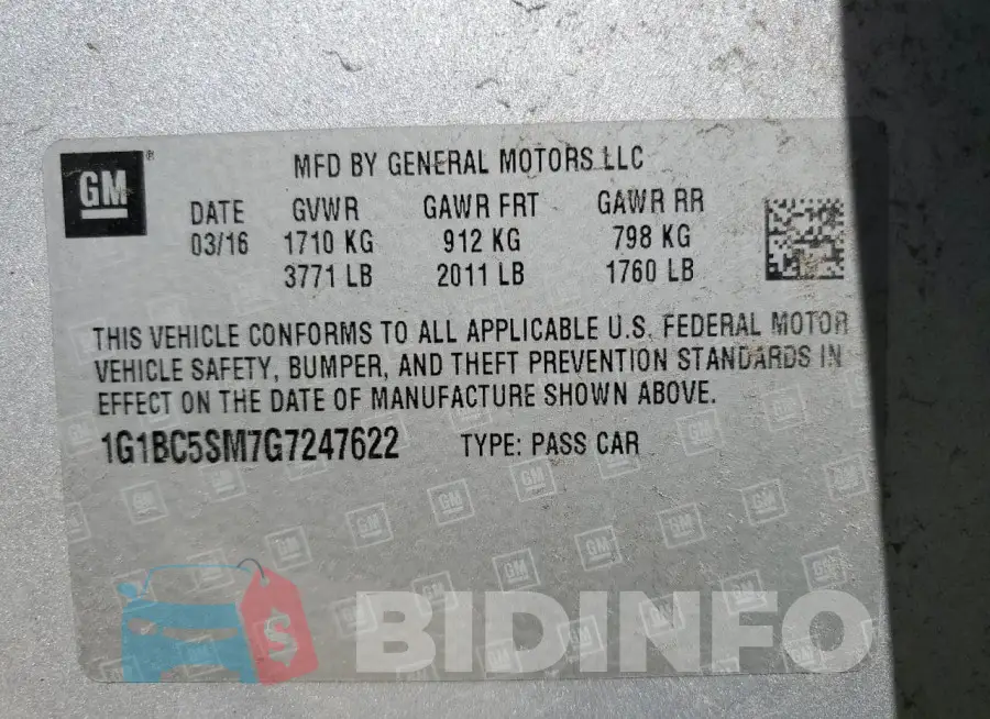 1G1BC5SM7G7247622 Photo# 12