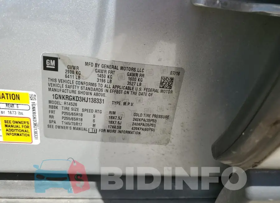 1GNKRGKD3HJ138331 Photo# 12