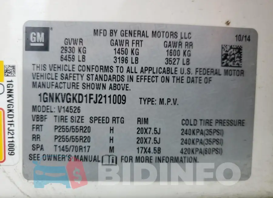 1GNKVGKD1FJ211009 Photo# 13
