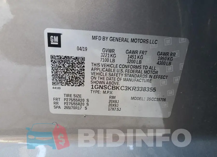 1GNSCBKC3KR338355 Photo# 12