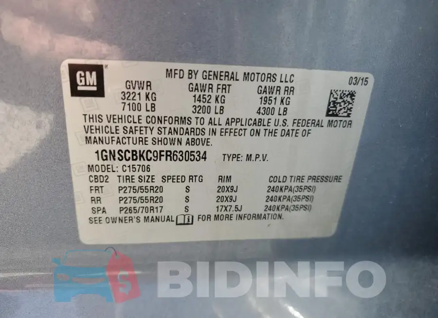 1GNSCBKC9FR630534 Photo# 14