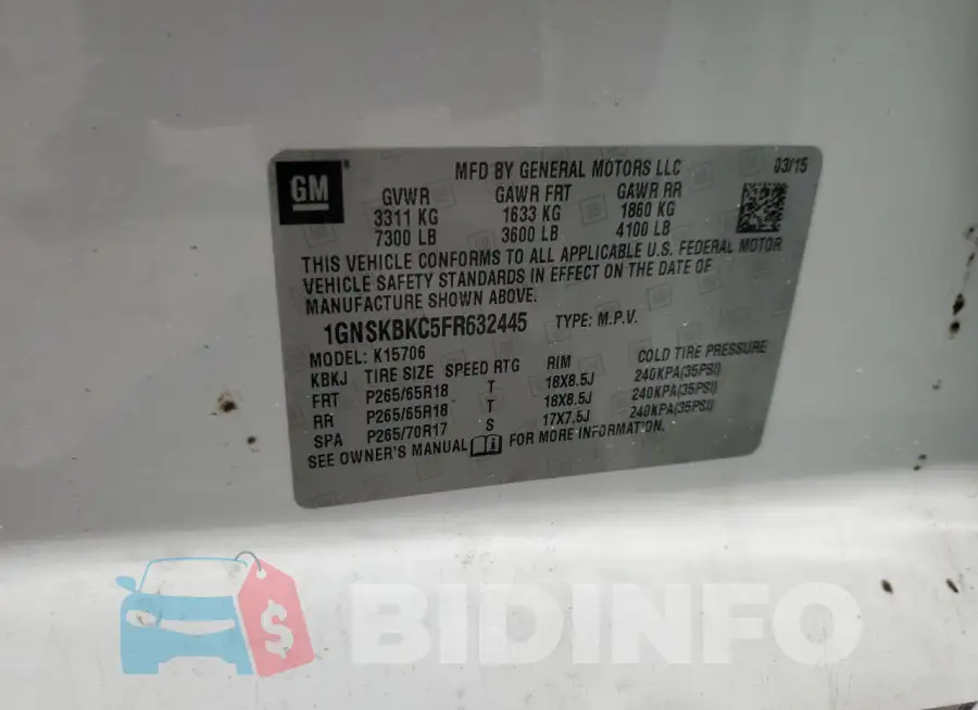 1GNSKBKC5FR632445 Photo# 13