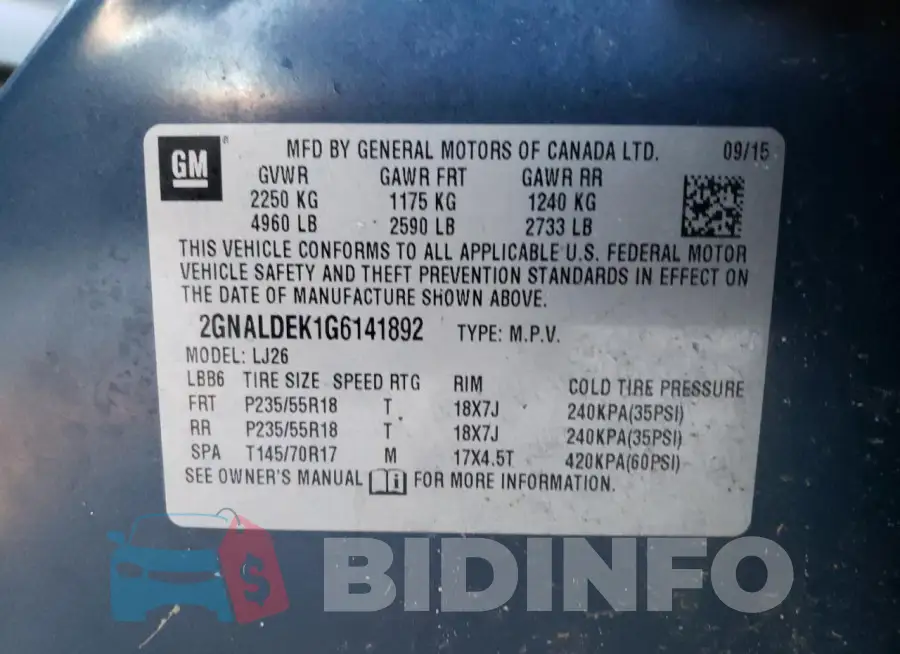 2GNALDEK1G6141892 Photo# 13