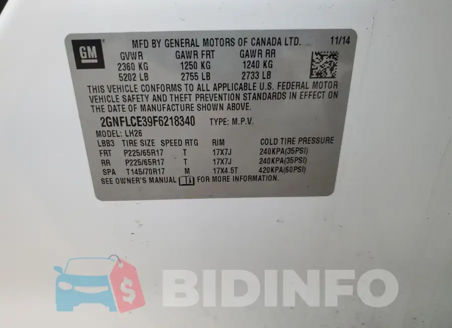 2GNFLCE39F6218340 Photo# 13