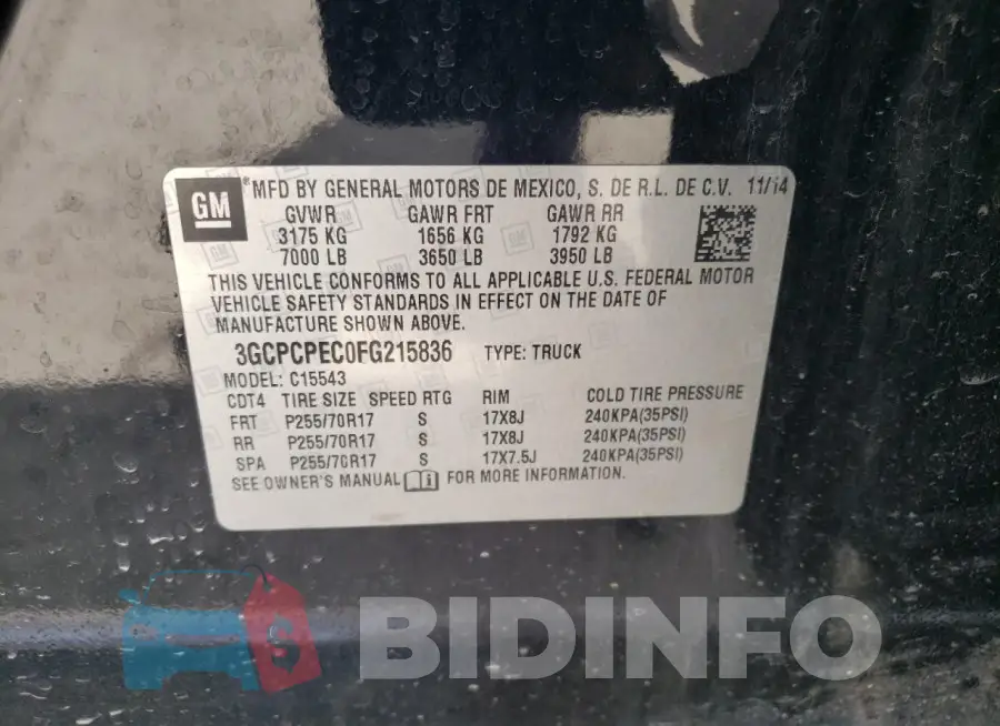 3GCPCPEC0FG215836 Photo# 12
