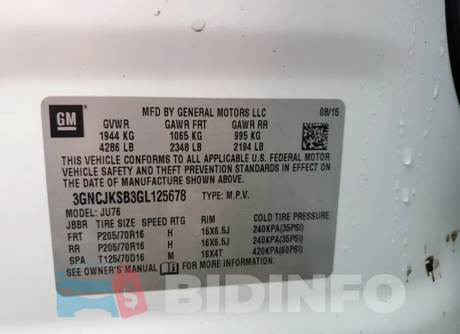 3GNCJKSB3GL125678 Photo# 12