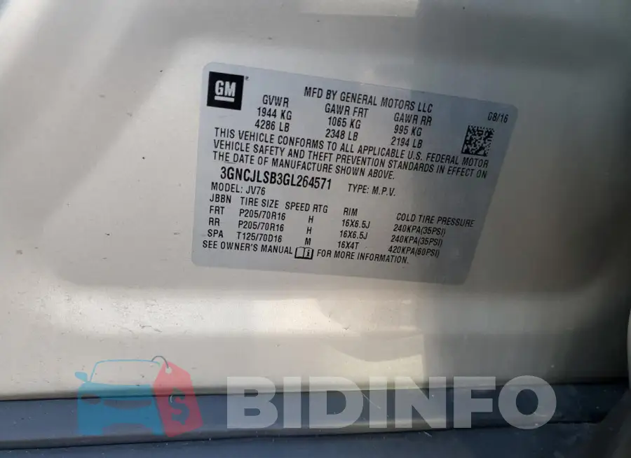 3GNCJLSB3GL264571 Photo# 13
