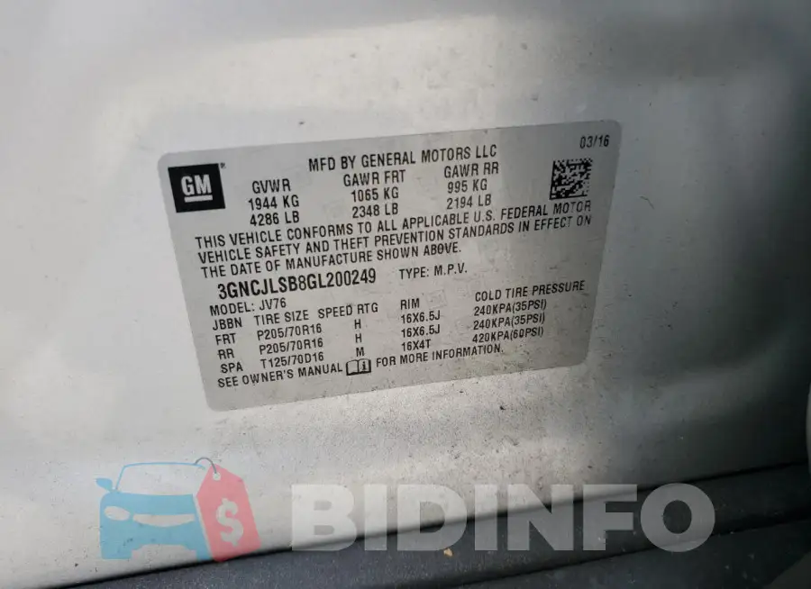 3GNCJLSB8GL200249 Photo# 12