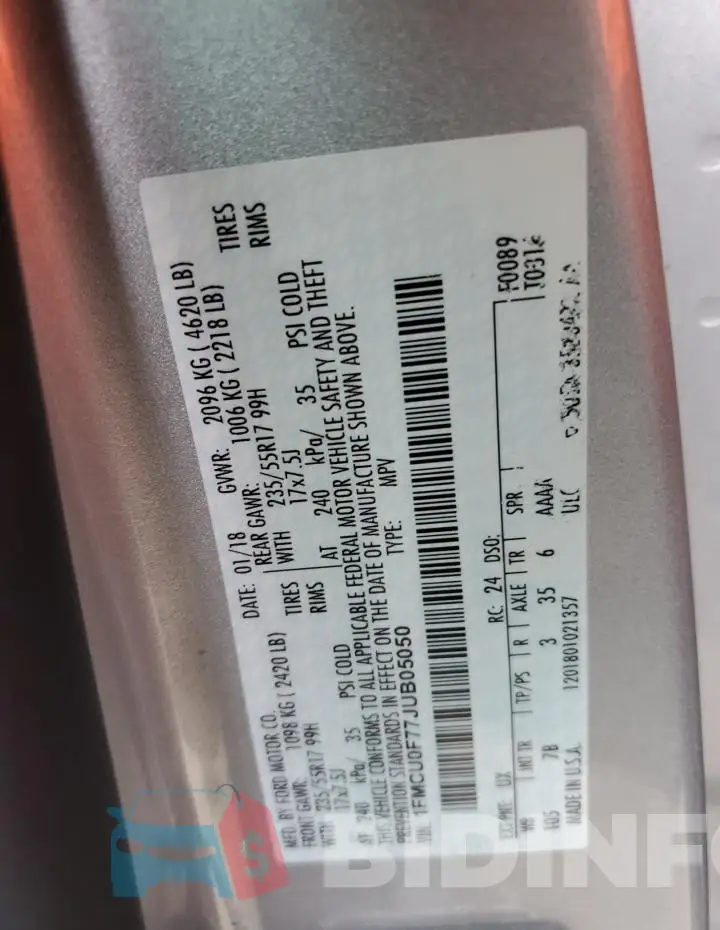 1FMCU0F77JUB05050 Photo# 13