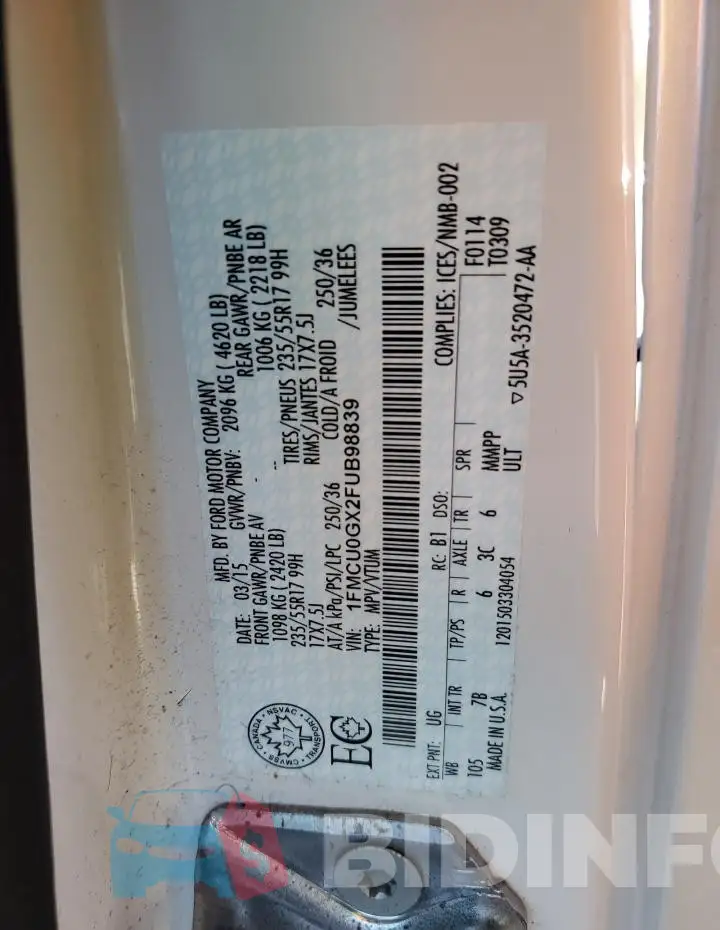 1FMCU0GX2FUB98839 Photo# 13