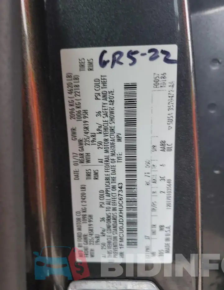 1FMCU0JDXHUC67343 Photo# 12