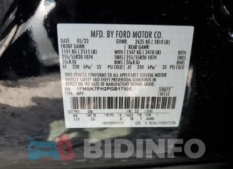 1FMSK7FH2PGB17505 Photo# 12