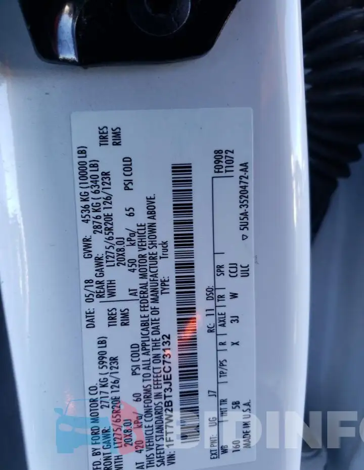 1FT7W2BT3JEC73132 Photo# 12