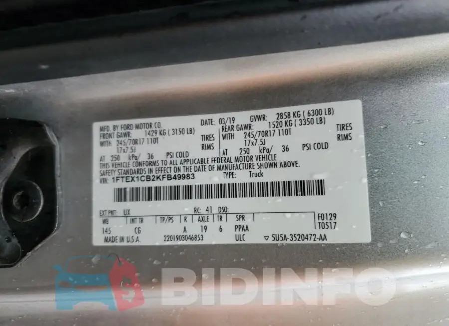 1FTEX1CB2KFB49983 Photo# 12