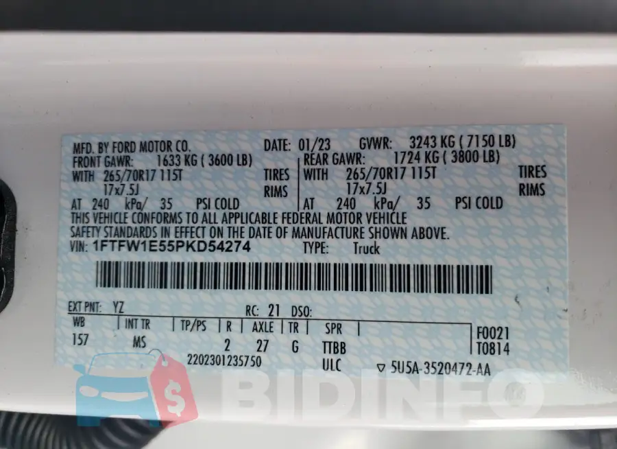 1FTFW1E55PKD54274 Photo# 13