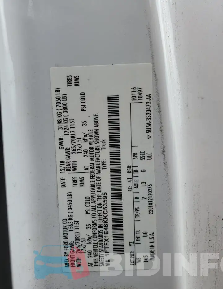 1FTFX1E46KKC53595 Photo# 12
