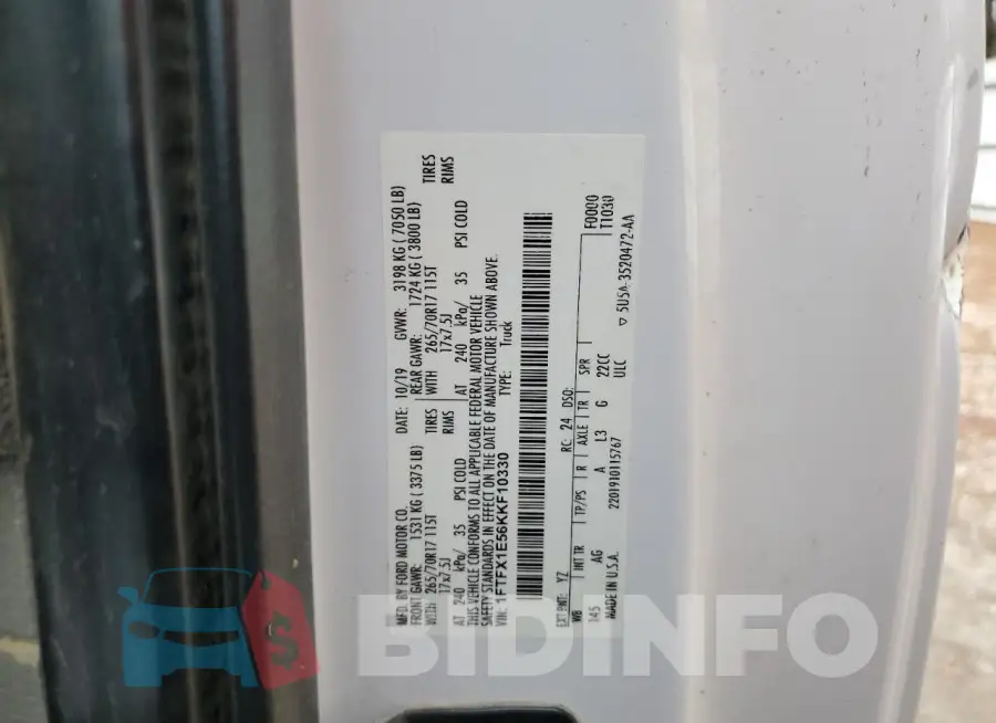 1FTFX1E56KKF10330 Photo# 12