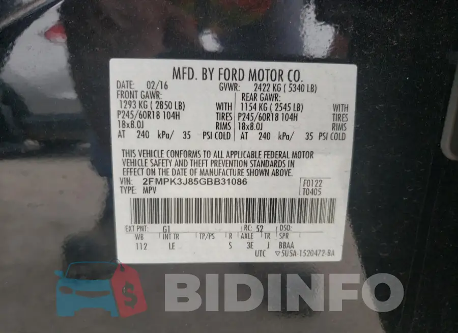 2FMPK3J85GBB31086 Photo# 12