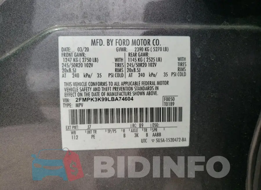 2FMPK3K99LBA74604 Photo# 12