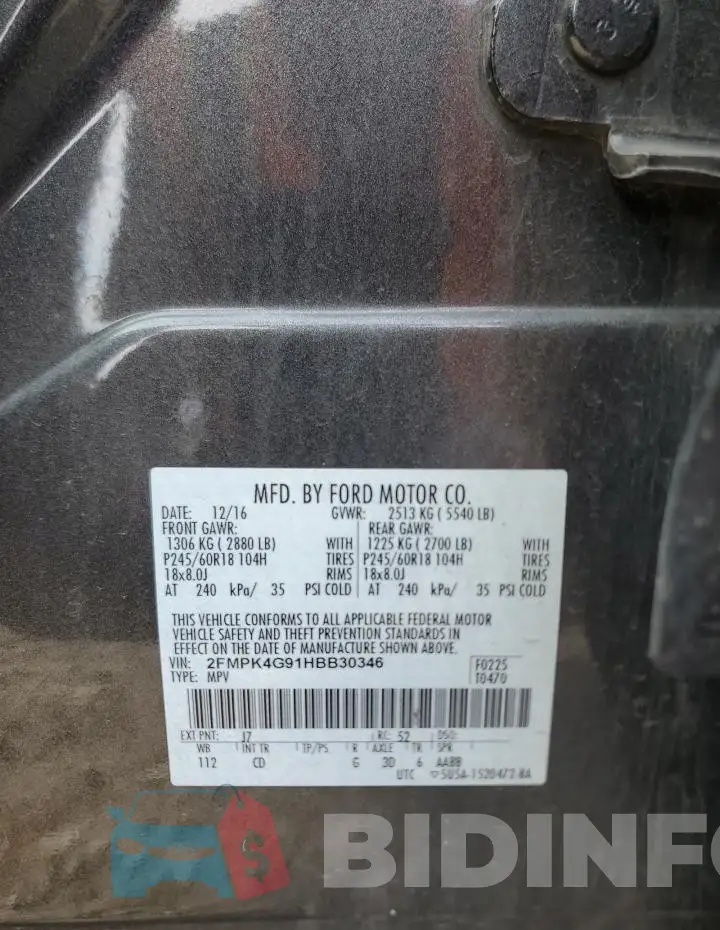2FMPK4G91HBB30346 Photo# 13