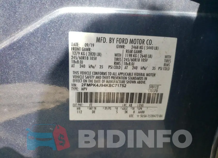 2FMPK4J94KBC71752 Photo# 14
