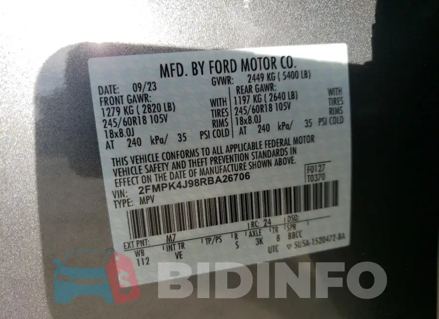 2FMPK4J98RBA26706 Photo# 14