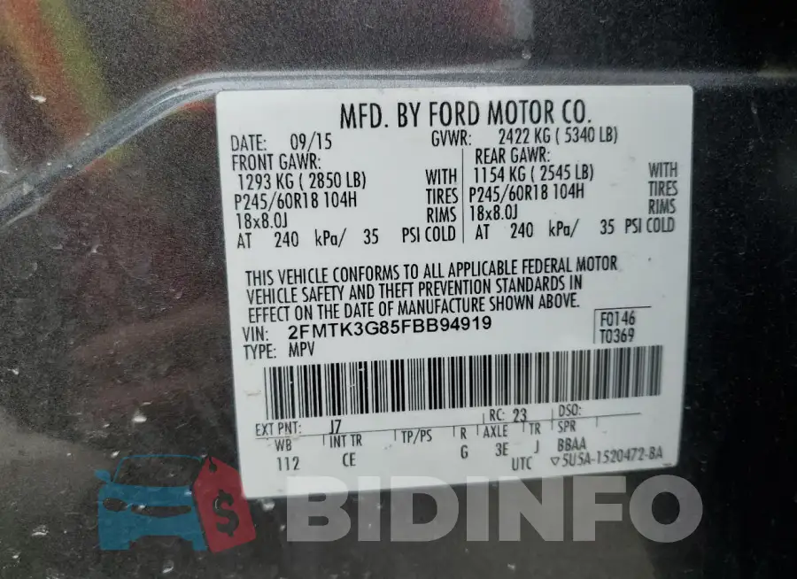 2FMTK3G85FBB94919 Photo# 12