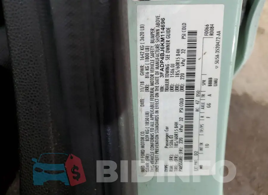 3FADP4BJ6KM114696 Photo# 12