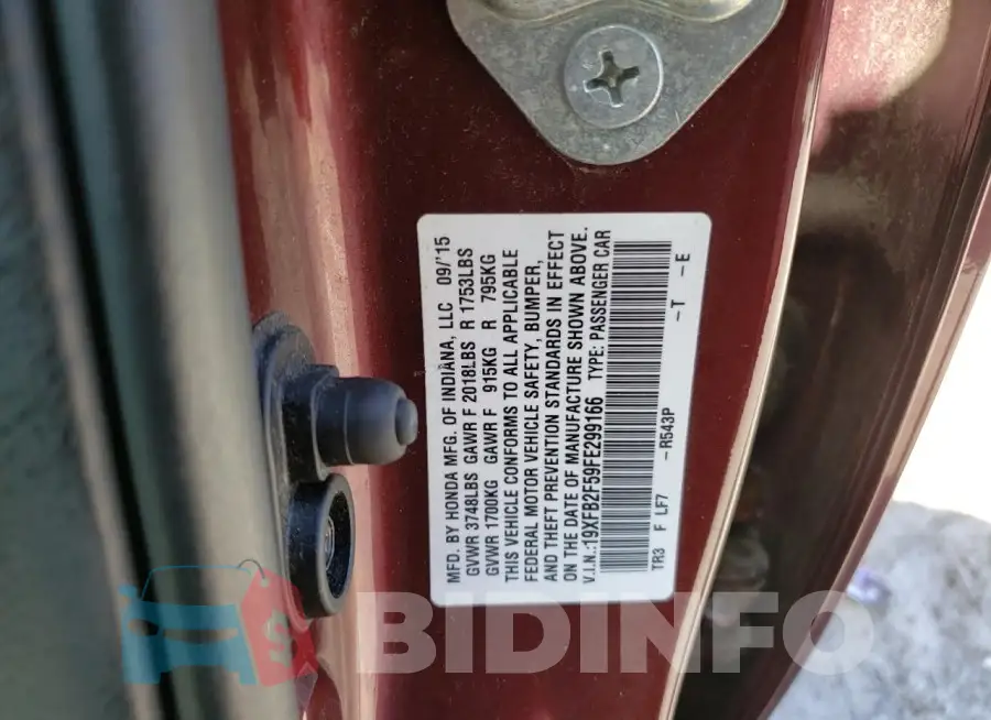 19XFB2F59FE299166 Photo# 13