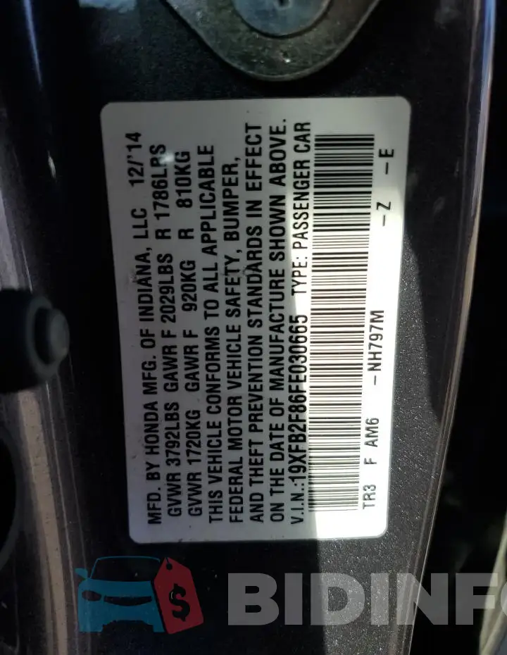 19XFB2F86FE030665 Photo# 12