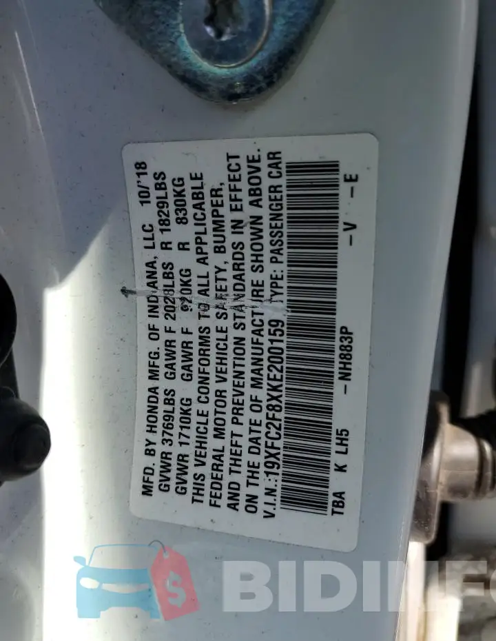 19XFC2F8XKE200159 Photo# 12