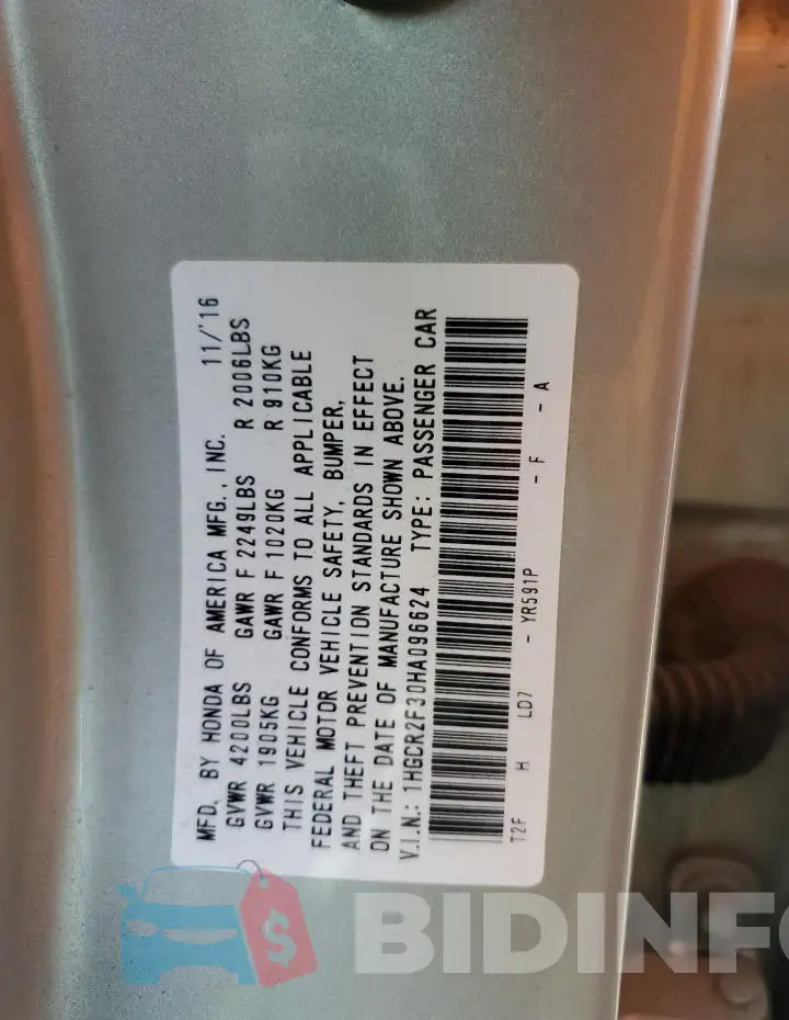 1HGCR2F30HA096624 Photo# 12