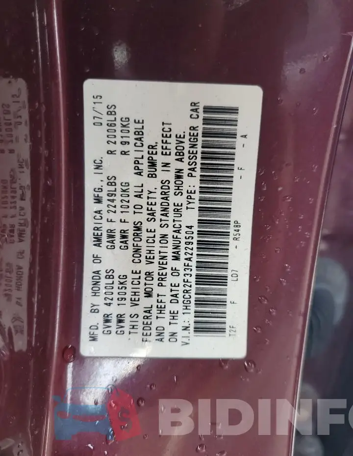 1HGCR2F33FA229504 Photo# 12