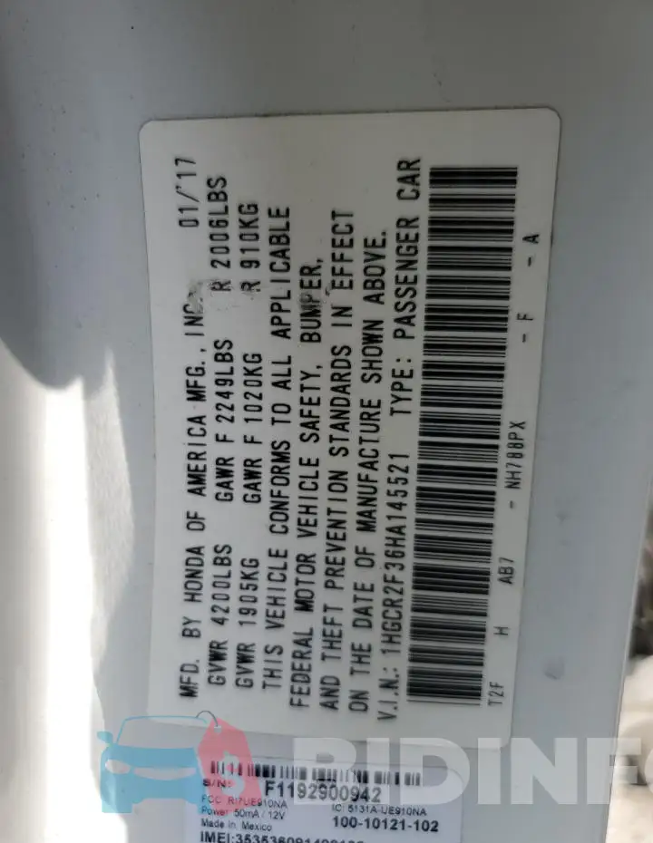 1HGCR2F36HA145521 Photo# 12