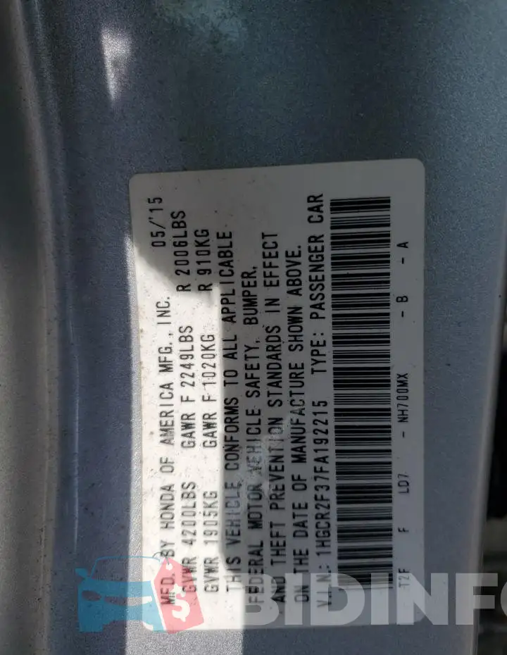 1HGCR2F37FA192215 Photo# 12