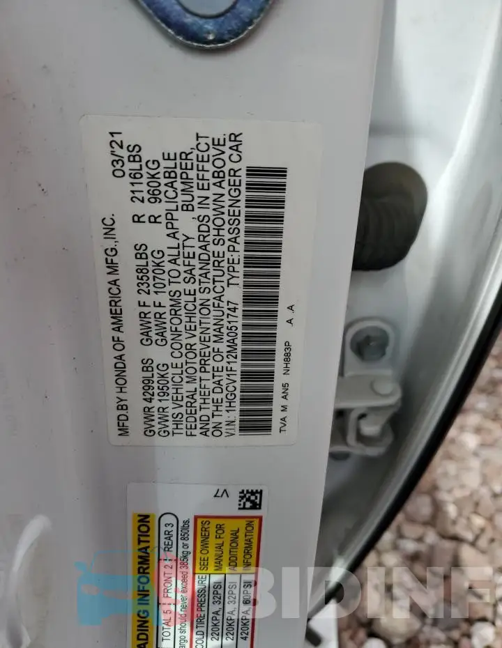 1HGCV1F12MA051747 Photo# 12