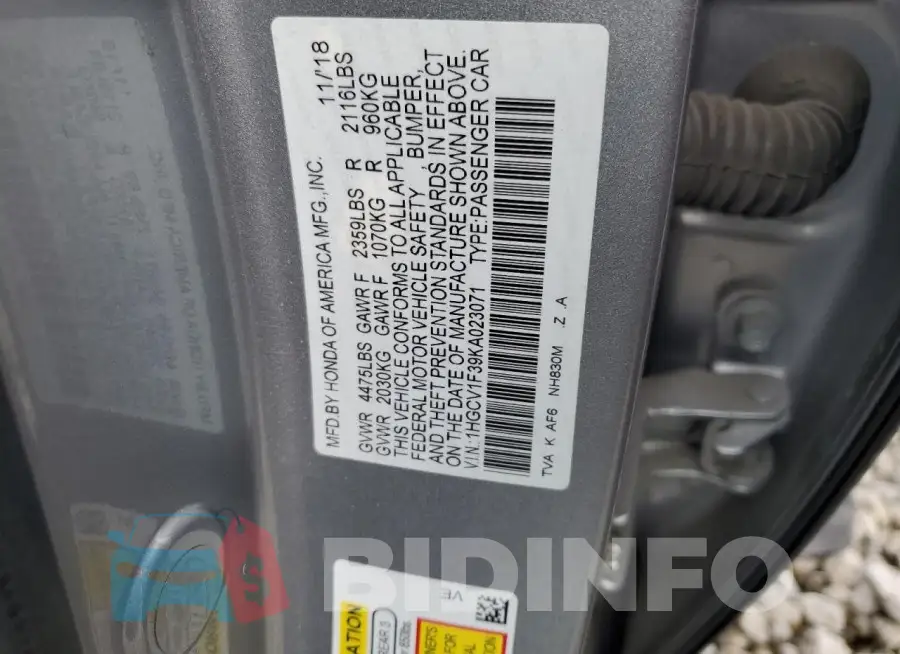 1HGCV1F39KA023071 Photo# 12