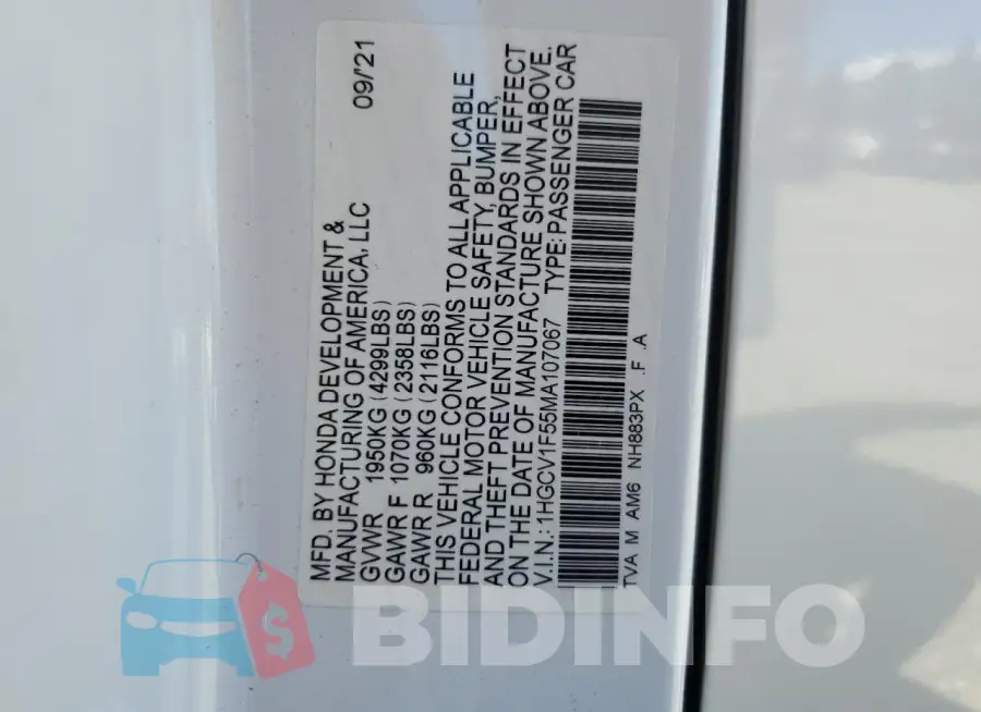 1HGCV1F55MA107067 Photo# 12