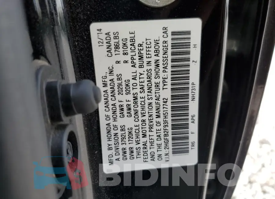 2HGFB2F93FH517742 Photo# 12