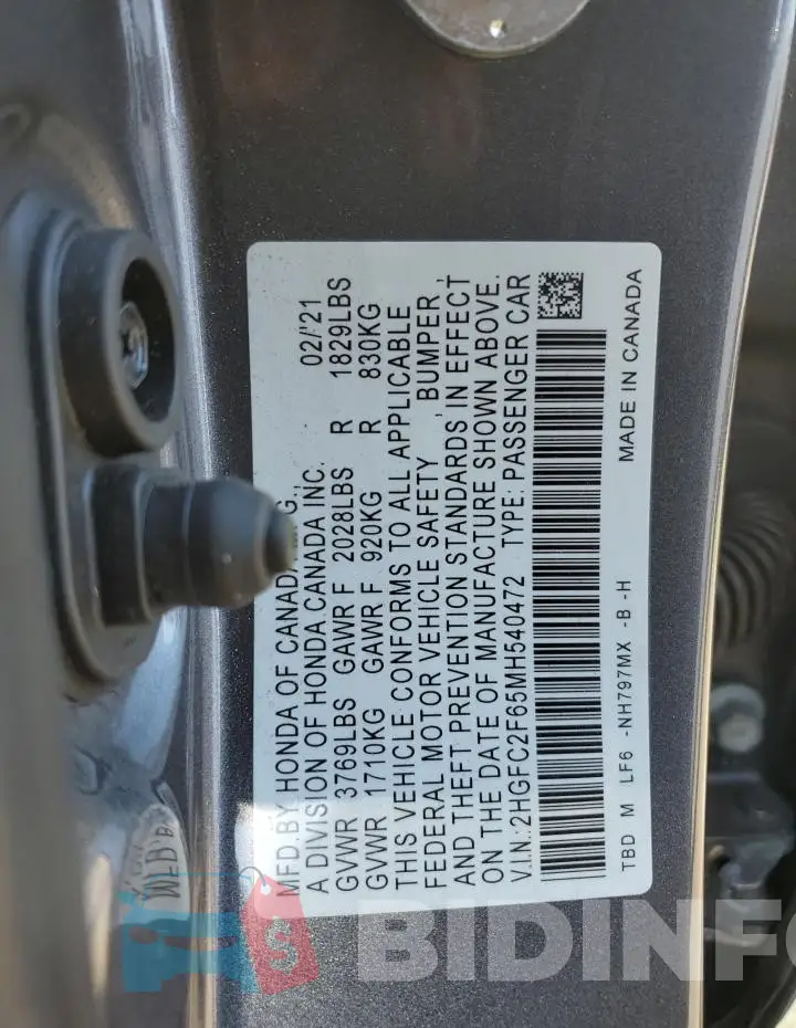 2HGFC2F65MH540472 Photo# 12
