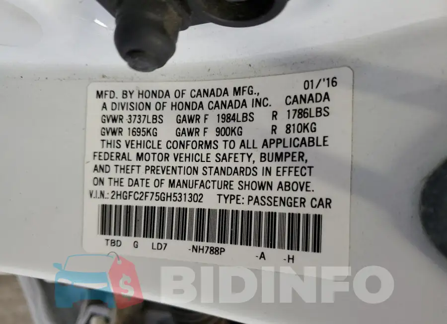 2HGFC2F75GH531302 Photo# 13