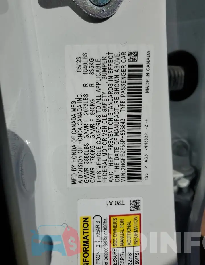 2HGFE2F55PH553843 Photo# 14