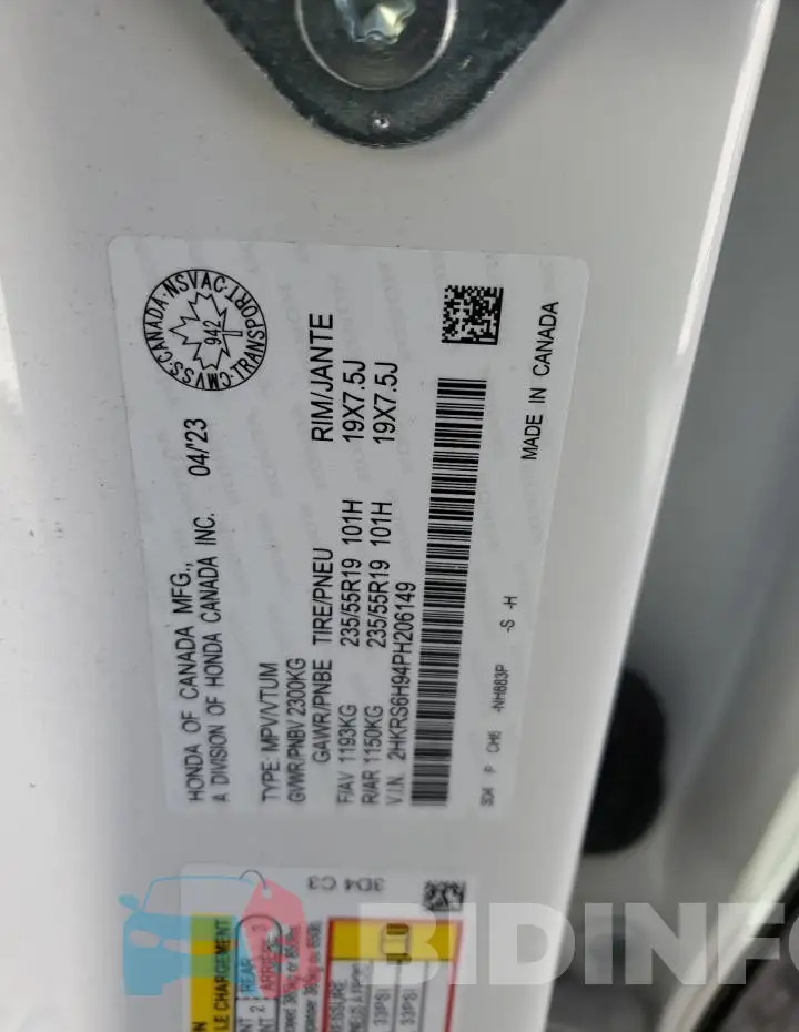 2HKRS6H94PH206149 Photo# 13