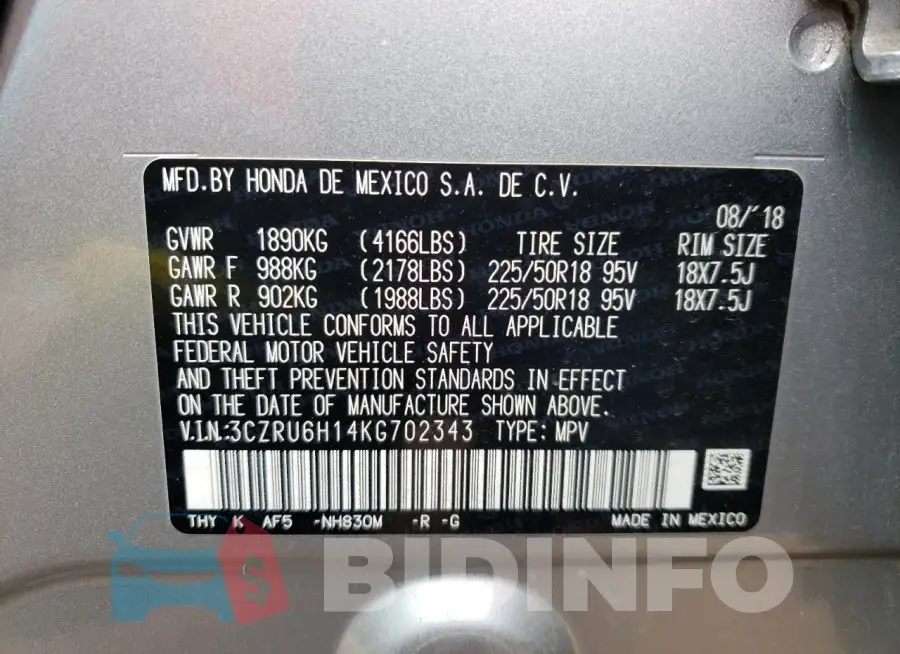 3CZRU6H14KG702343 Photo# 13